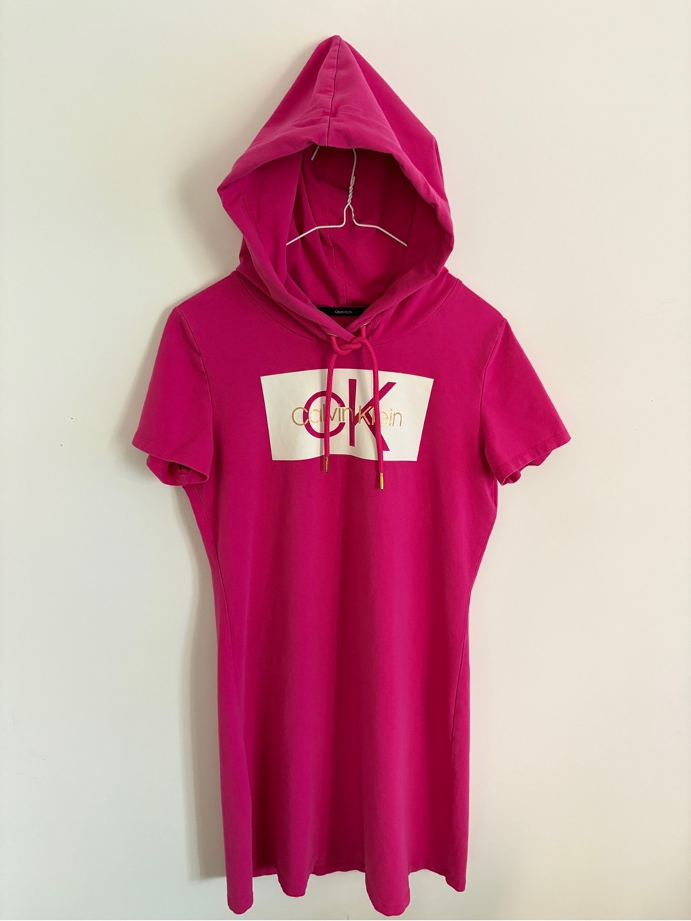 Calvin Klein Hot Pink Hooded Logo Tee Dress
